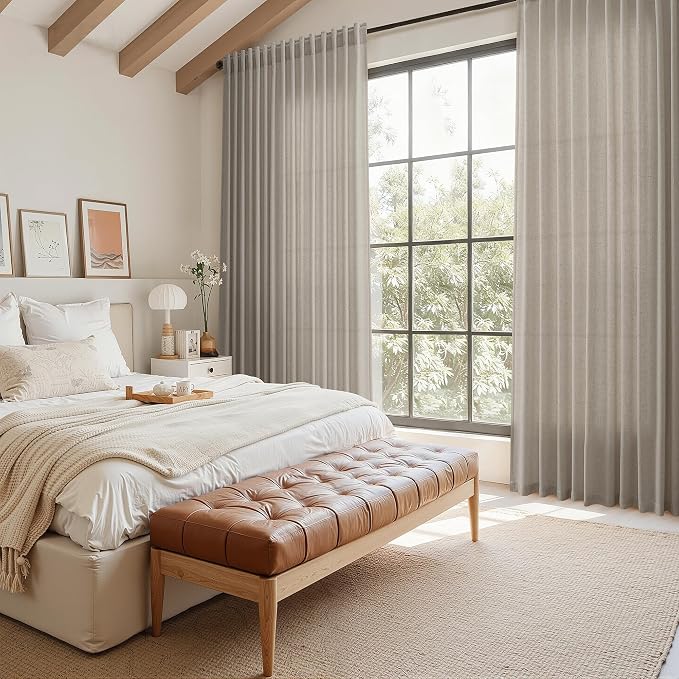 Grey Beige Linen Curtains 84 Inches Long - Image 7