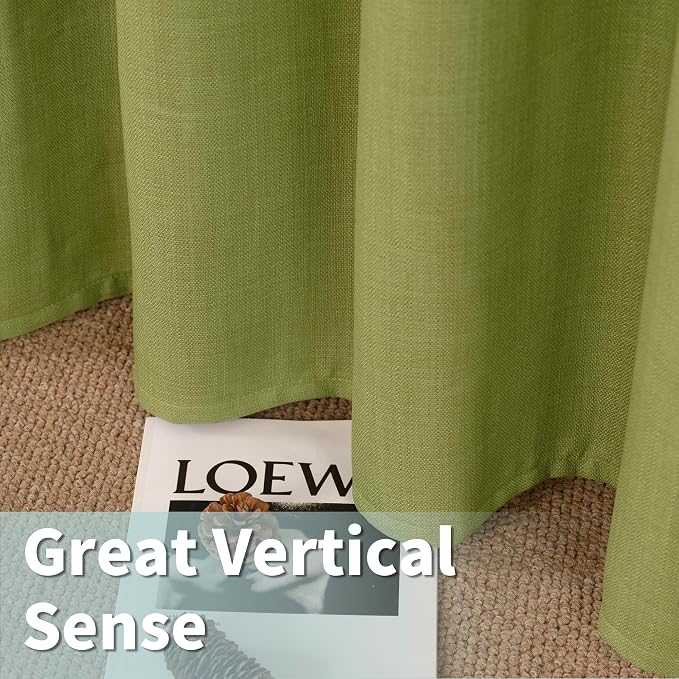 Moss Green Linen Curtains 95 Inches Long 2 Panels - Image 6