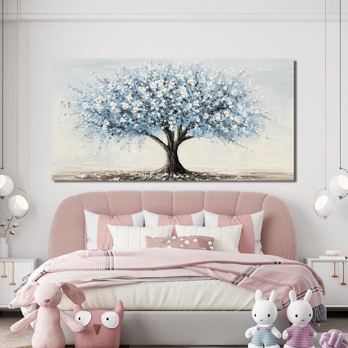 Canvas Wall Art Decor Large Tree of Life Wall Art Decorations Canvas Art Wall Decor Wall Art Pictures for Living Room Vintage White Blue Wall Art Prints Artwork for Walls Bedroom Office Decor 24"X48"