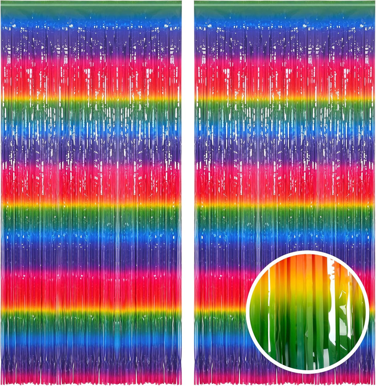 Gradient Colorful Party Streamers Backdrop - GREATRIL Party Backdrop Curtains for Candyland/Unicorn/Neon Glow/Rainbow Themed Birthday Decorations - 1m x 2.5m - Pack of 2