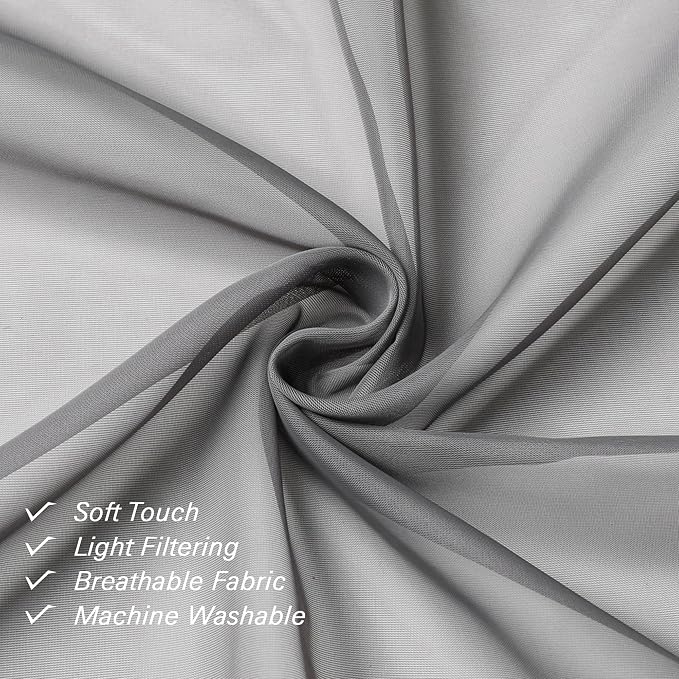 Charcoal Grey Sheer Kitchen Curtains 36 Inch Length 2 Pcs, Sheer Voile Curtain - Image 3