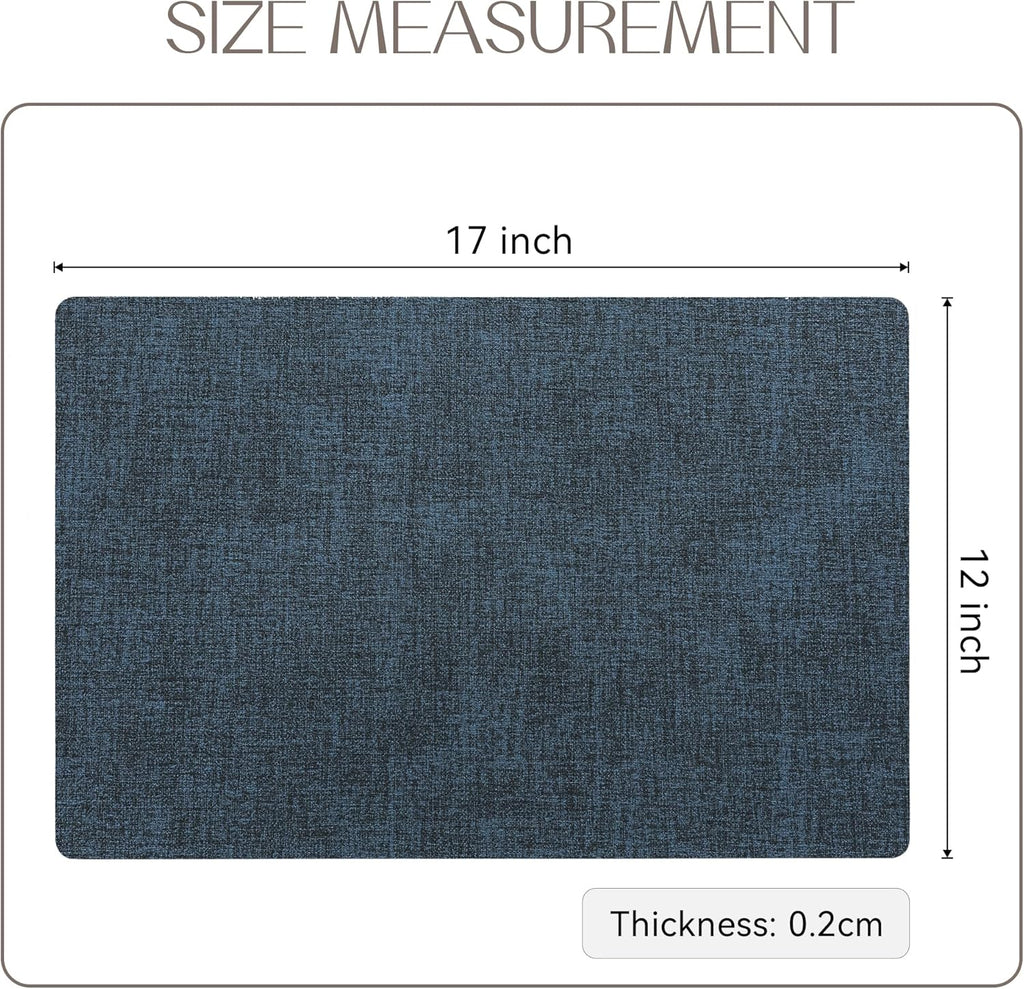 Romanstile Vinyl Placemats Set of 6-12 X 18 Inch - Heat Resistant Place Mats 100% Waterproof Oilproof Wipeable Reversible Faux Leather Table Mats for Kitchen/Dining/Party/Outdoor, Navy Blue