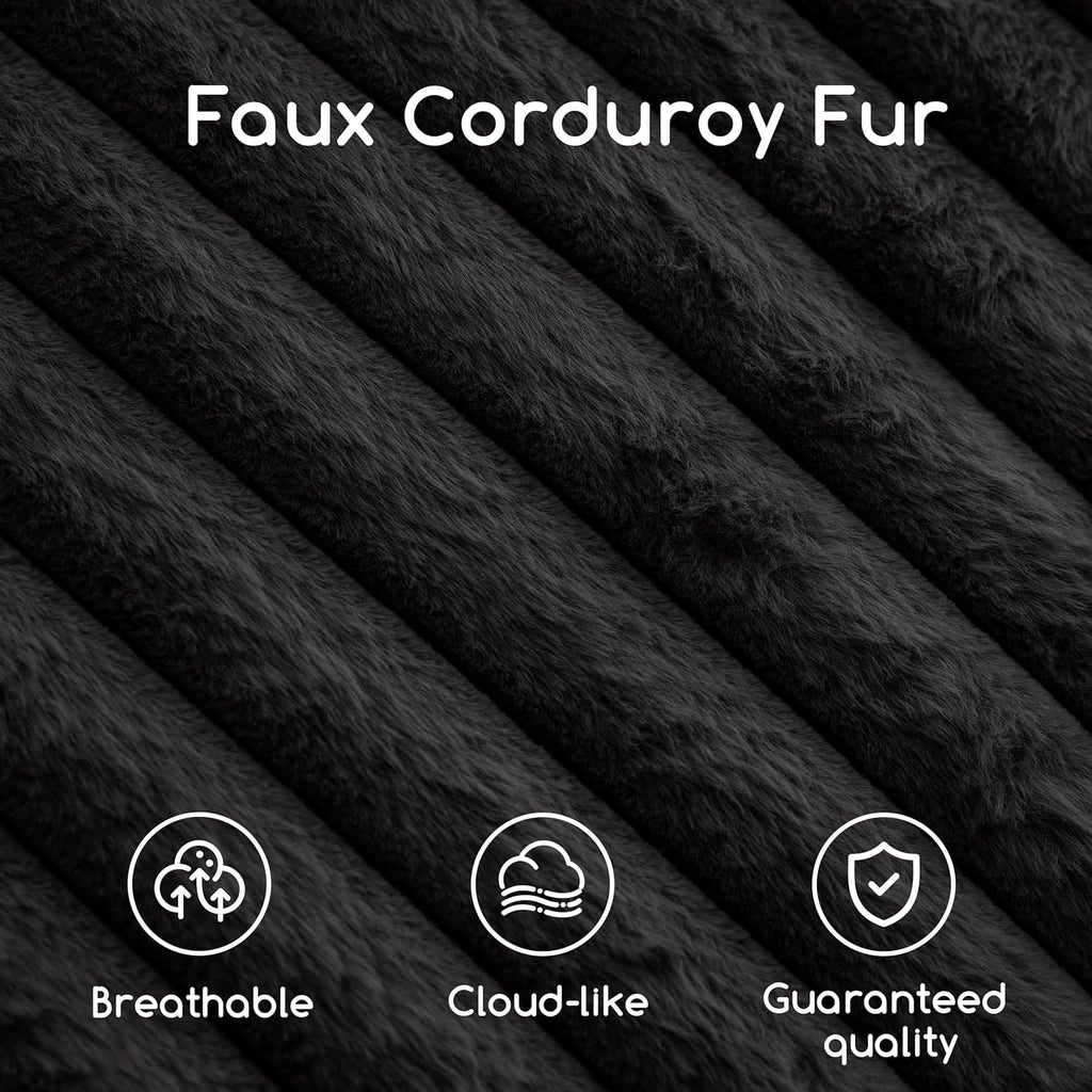 HIGOGOGO Round Stuffed Pouf Ottoman, Corduroy Poufs with High-Density Foam Filling, Furry and Fluffy Pouf Foot Stool Storage Ottoman, 20 X 15 Floor Poufs Foot Rest for Living Room, Black