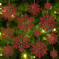 36pcs Red Christmas Snowflake Ornaments, Plastic Glitter Hanging Snow Flakes for Christmas Tree Decorations Winter Wonderland Frozen Birthday Party Holiday Home Decor Craft Snowflakes