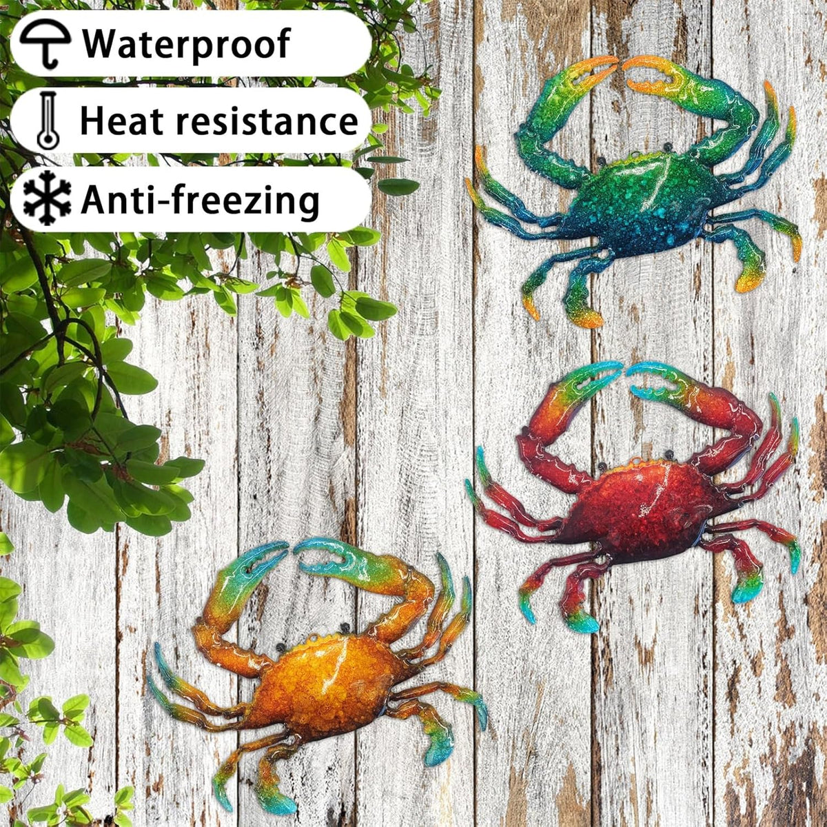 John's Studio Metal Crab Sea Wall Decor Outdoor Garden Hanging Art Sculptures Home Ocean Theme Decorations for Kitchen Bathroom and Pool - 3 PCS