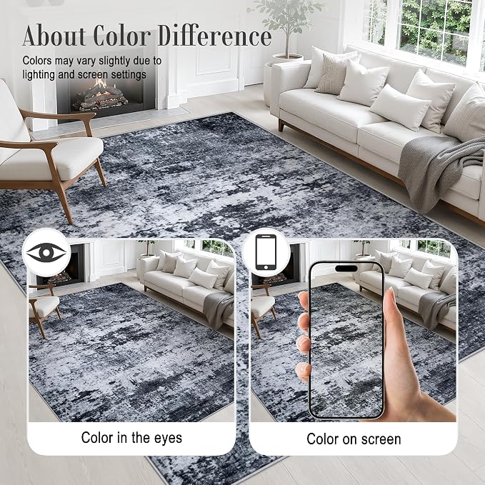 2x5 Washable Runner Rug：Modern Abstract Kitchen Carpet Black | - Image 6
