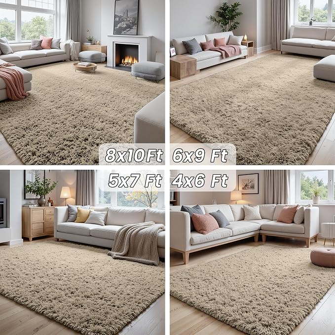6x9 Fluffy Shag Area Rugs for Living Room Bedroom: Soft Carpet Gray Camel | - Image 7