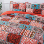 NEWLAKE Cotton Bedspread Quilt Sets-Reversible Patchwork Coverlet Set, Mediterranean Classic Bohemian Pattern,King Size