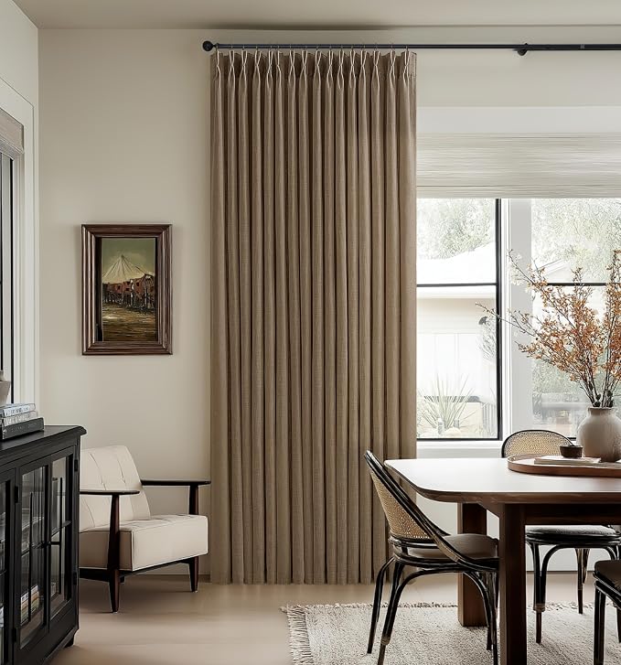 90 Inch Pinch Pleated Dark Brown Memory Shape Linen Semi Sheer Curtains 50W | - Image 9