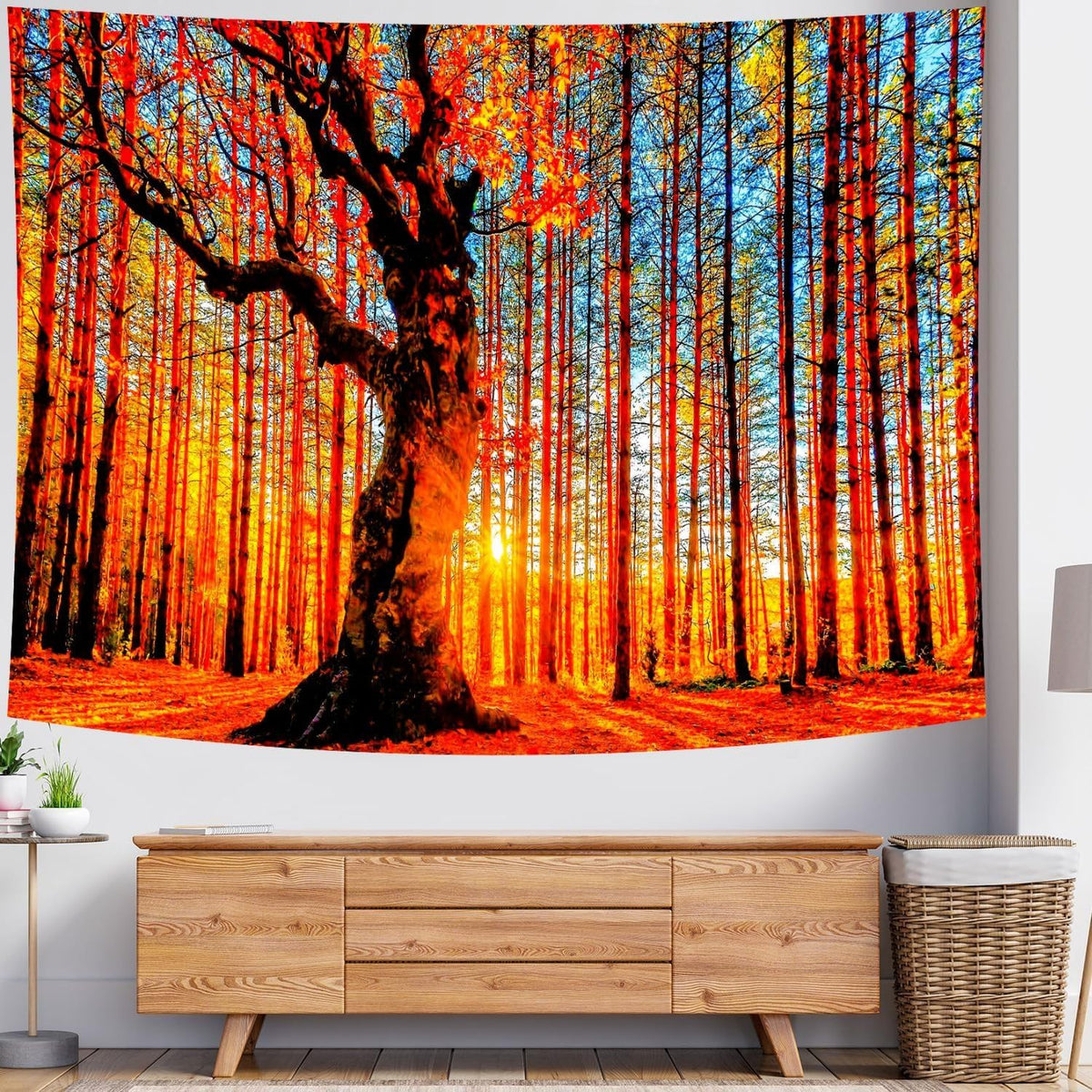 Delur Sunset Forest Tapestry Tree of Life Tropical Rainforest Landscape Tapestry Wall Hanging Scenic Nature Woodland Natural Sunrise Headboard for Bedroom Living Room Home Decor (59.1" x 78.7")