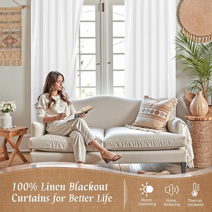 Full Blackout Linen Curtains 60 Inch - Image 2