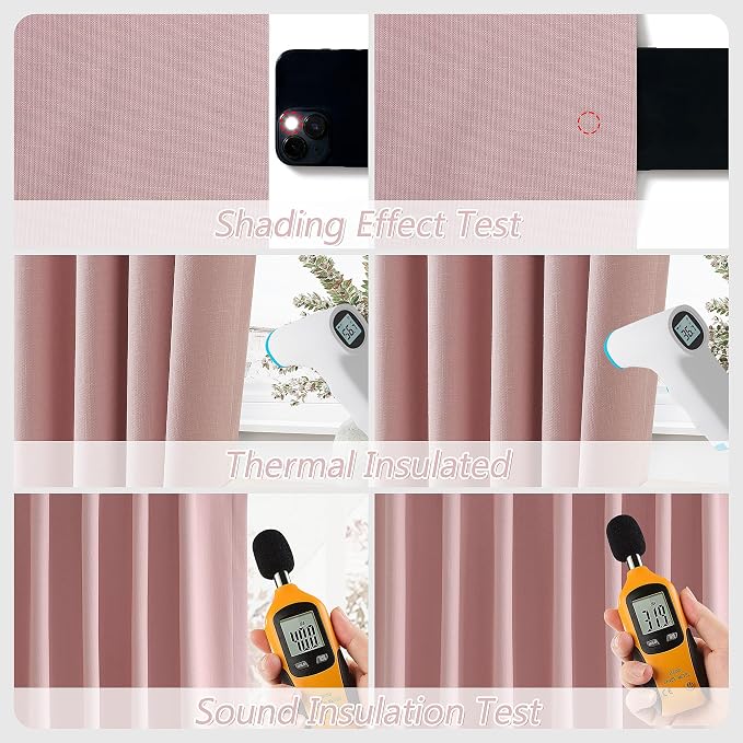 Pink 100% Blackout Linen Curtains 120 Inch 2 Panels Set - Image 5