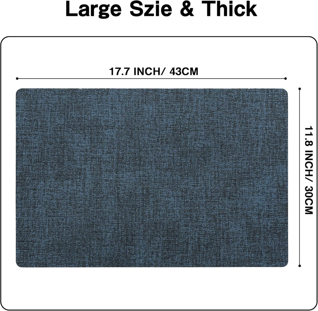 Chrysameld Vinyl Placemats Set of 4 - Faux Leather 100% Waterproof Oil-Proof Wipeable PU Place Mats, Heat Resistant Anti Slip Reversible Table Mats for Indoor & Outdoor Use,(17×12Inch, Navy Blue)