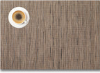 Placemats Set of 12 - Easy Clean Woven Vinyl Placemats for Dining Table, Indoor/Outdoor Place Mats, Washable PVC Table Mats （Light Brown）