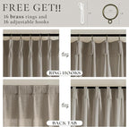 92 Inch Taupe Linen Pinch Pleated Light Filtering Curtains 50x92 2 Panels | - Image 4