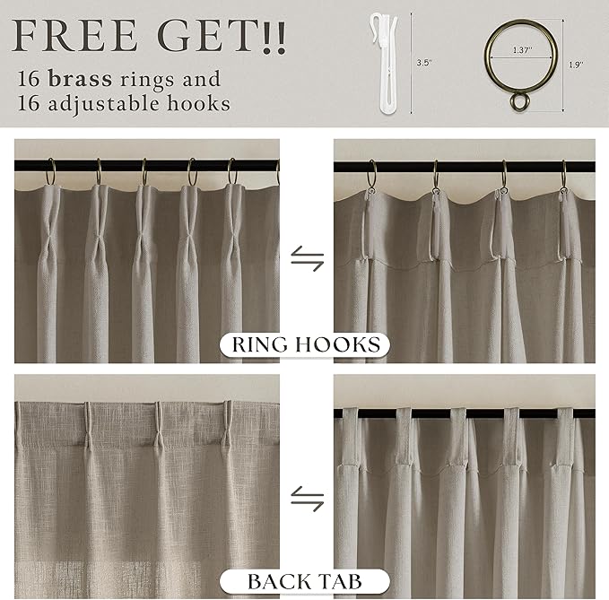 Pinch Pleated Burlywood Birch Semi Sheer Curtains 86 Inches Long 2 Panels | - Image 4