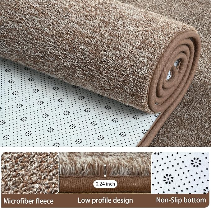 3x8 Runner Rug for Hallway, Long Runner Rugs Non Slip, Matte Brown | Soft - Image 2