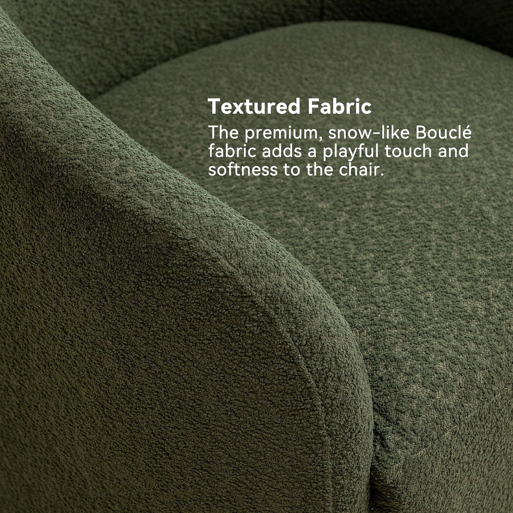 KINWELL 32" Wide Modern Boucle Swivel Barrel Chairs Set of 2, No Assembly Round Upholstered Swivel Accent Armchairs for Living Room, Bedroom (Green)