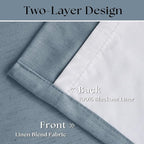 Dusty Blue Pleated Linen 100% Blackout Curtains 102 Inches Long - Image 3