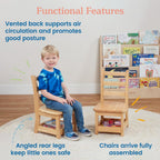 ECR4Kids Three Rung Ladderback Chair with Storage, 10in Seat Height , Classroom Seating, Honey, 2-Pack