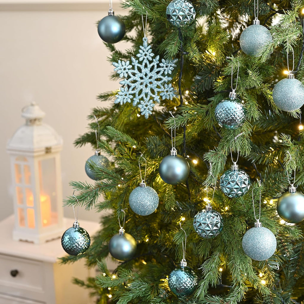 Valery Madelyn Christmas Tree Decorations Ornament Set for Fall Halloween, 50ct 2.36 Inches Light Blue Shatterproof Christmas Ball Ornaments Hanging Xmas Holiday Party Decor