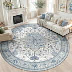 RELEANY Washable Area Rug, Round 7ft, Water Repellent, Pet Friendly, Vintage - Image 3