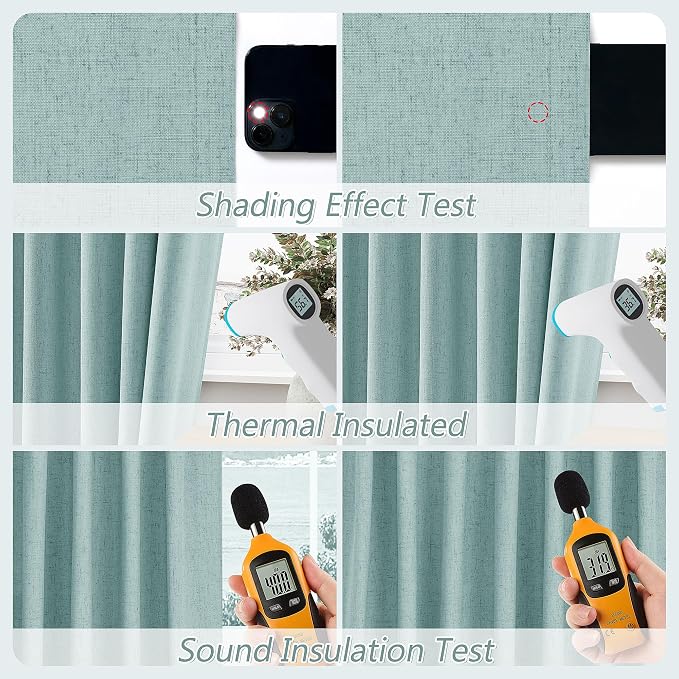100% Blackout Linen Curtains 63 Inch Length 2 Panels Set - Image 5