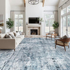 Soalmost 12x15 Washable Area Rugs Soft Living Room Rug Abstract Blue/Grey | - Image 4