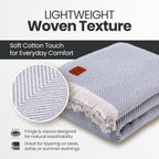 Gold Case Throw Blanket for Bed – 100% Recycled Turkish Cotton Bed Blanket – Decorative Throw Cotton Blankets for Living Room & Bedroom – Woven Twin Blankets - 71x90 - Elegant Grey