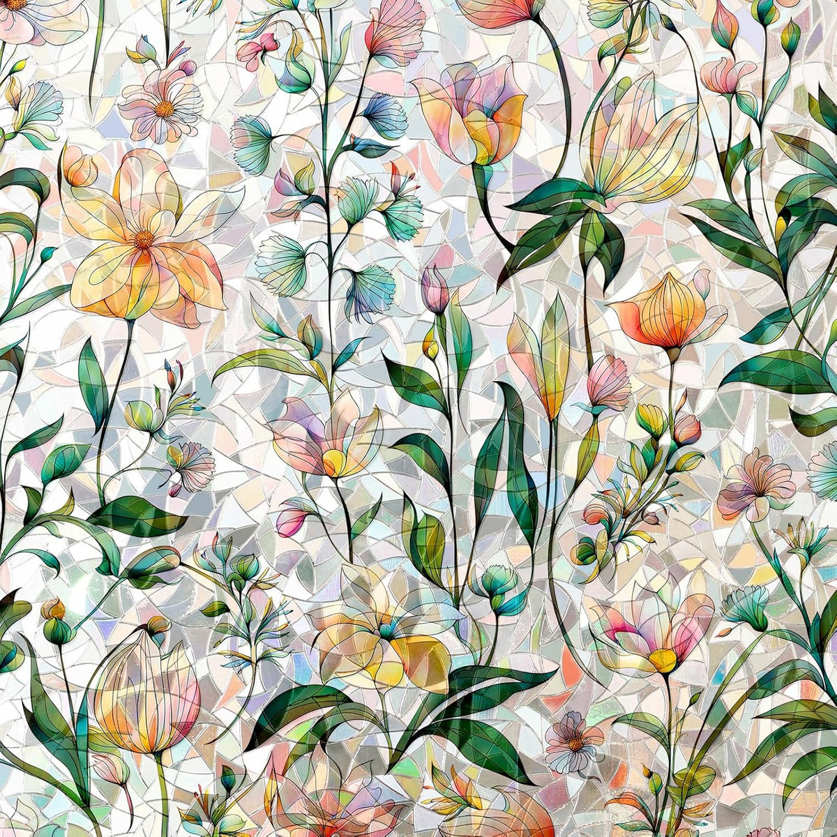 Rainbow Window Privacy Film 3D Floral Decorative Stained Glass Window Film Anti UV Non-Adhesive Reusable 17.5" x 78.7" for Home Room Car Glass Cling
