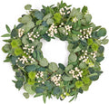 GENMOUS 24Inch Artificial Eucalyptus Wreath for Front Door, Christmas Wreaths with Ivory Berries Silver Dollar, Green Wedding Home Wall Door Hanging Decor All Seasons, Holiday Thanksgiving Halloween