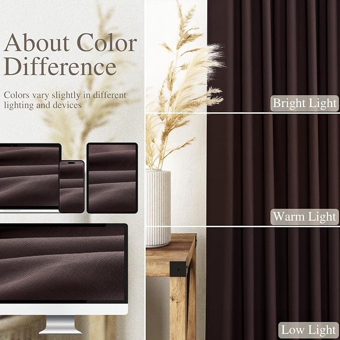 Coffee Brown Curtains 108 Inches Long 2 Panels Set Back Tab Linen Drapes - Image 4