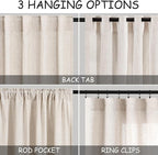 Beige Cafe Curtains 48 Inch Length Set 2 Panel Back Tab Pocket Semi Sheer Short - Image 3