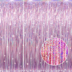 GOER 3.2 ft x 8.2 ft Metallic Tinsel Foil Fringe Curtains Party Photo Backdrop Party Streamers for Birthday,Graduation,New Year Eve Decorations Wedding Decor(3 Packs,Laser Pink)