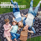 OLANLY Waterproof Outdoor Rug 8x10 ft, Outdoor Plastic Straw Rug with Flower Pattern, Reversible RV Mat for Patio, Camping, Balcony, Deck, Backyard, Black & Grey