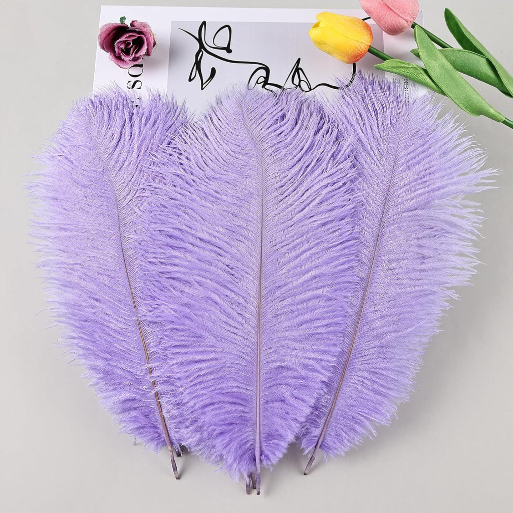 THARAHT Lavender Ostrich Feathers 12pcs Natural Bulk 10-12Inch 25cm-30cm for Crafts Wedding Party Centerpieces Easter Gatsbi and Decoration Feather