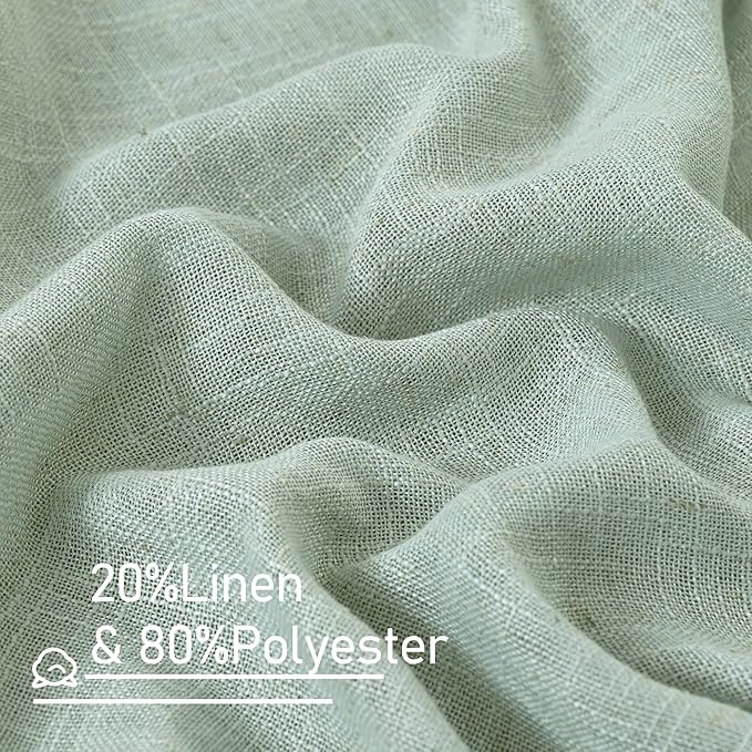 Short Linen Window Curtains 40 Inch Length 2 Panels, Light Sage | Semi Sheer - Image 2