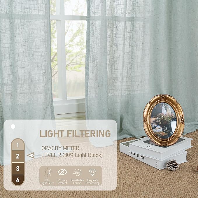Short Linen Curtains 40 Inch Length 2 Panels, Light Filtering Panels | Semi - Image 4