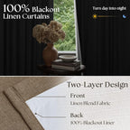 Latte Pinch Pleated 100% Blackout Linen Bedroom Curtains 86 Inch Length | - Image 2