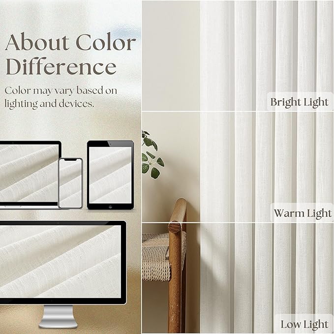 Beige White Pinch Pleated Linen 96 Inch Curtains 60 Inch Width | Linen Blend - Image 3