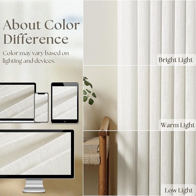 Beige White Linen Kitchen 24 Inch Curtain 2 Panels Pinch Pleat | Off White - Image 4