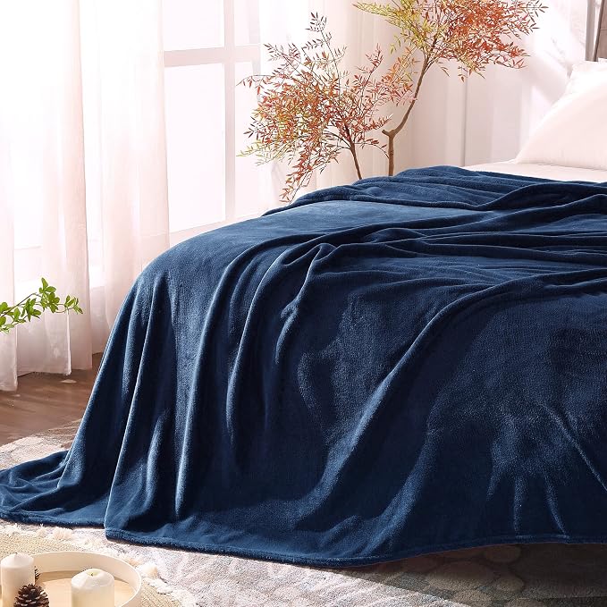 BEDELITE Fleece Blanket Soft Plush Queen Size Bed Blanket Navy 90"x90" | Ultra by BEDELITE