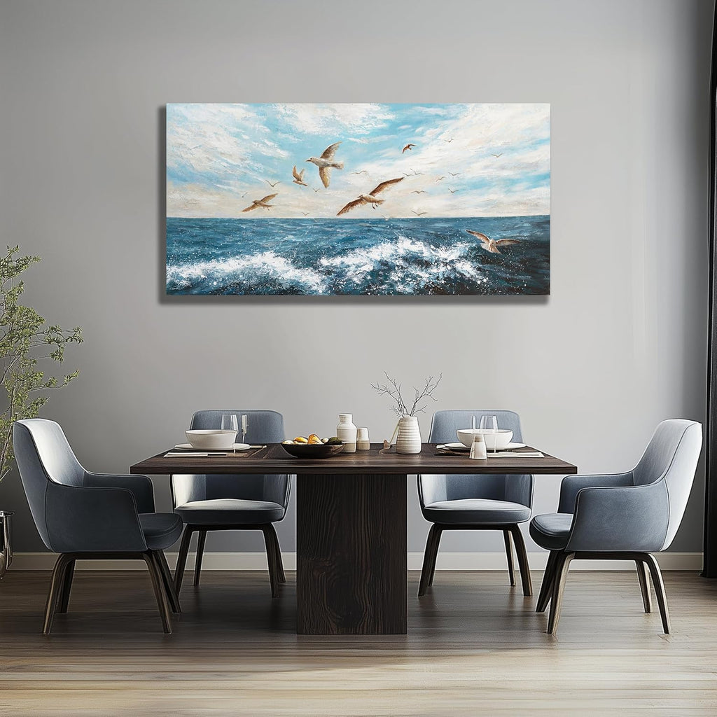 Belmrxne Ocean Wall Art Blue Wall Decor Vogue Artwork Modern Aesthetic Canvas Painting for Living Room Bedroom Dining Room Office Home Decor 20x40 inch