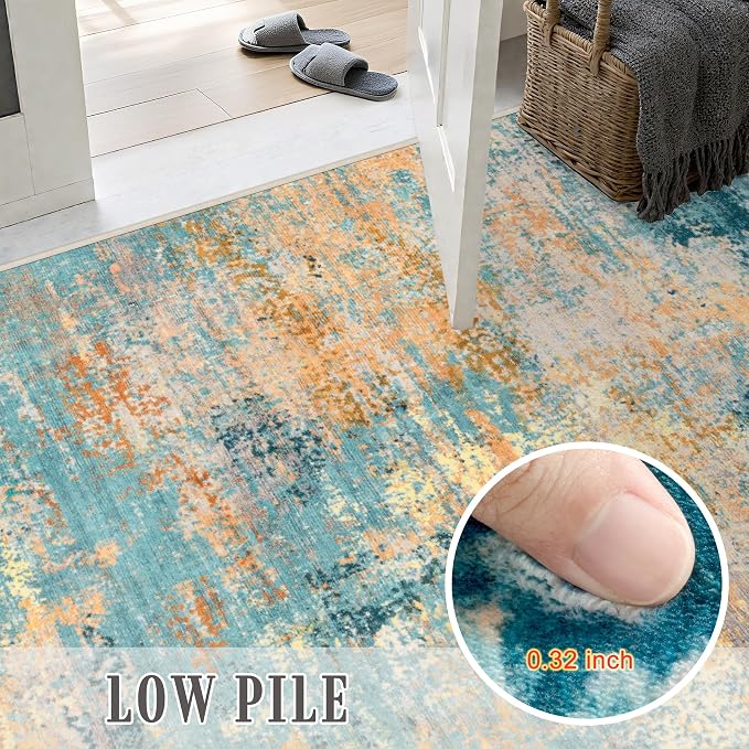 Area Rug Living Room: 3x5 Modern Washable Soft Carpet Rosy Haze | - Image 5