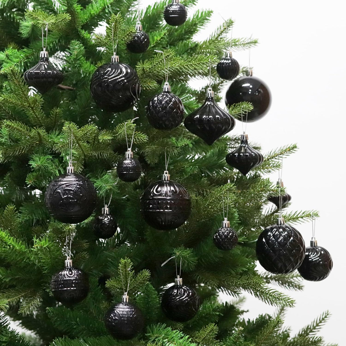 Christmas Ornaments Set with 36pcs Shatterproof Christmas Tree Decorations Multi-Size Christmas Ball Ornaments with 7 Styles Black