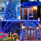 Christmas Lights Outdoor, 66FT 200 LED Christmas String Lights with 8 Modes Waterproof, Connectable Green Wire Twinkle Light for Tree Patio Garden Party Holiday Decorations, Blue