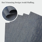 Leetaltree Denim Blue Placemats Set of 6 - Heat Resistant Non-Slip Place mats for Dining Table, Washable Durable PVC Vinyl Woven Table Mats（Denim Blue, 6）