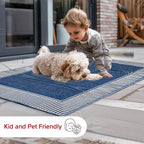 nuLOOM 10' x 12' Outdoor Area Rug, Casual Design With Striped Border, Stain Resistant, Highly Durable, For Patio, Balcony, Bedroom, Living Room, Dining Room, Bathroom, Navy