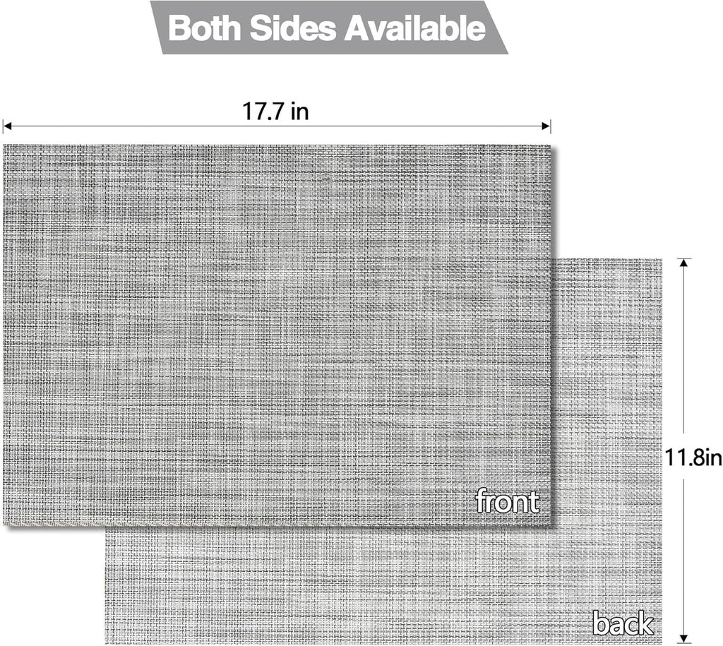 Placemats Set of 6 - Easy Clean Washable Vinyl Placemats - Wipeable Heat Resistant Table Mats for Dining Table - 17.7x11.8 Inch (6, Black & White Two-Tone)