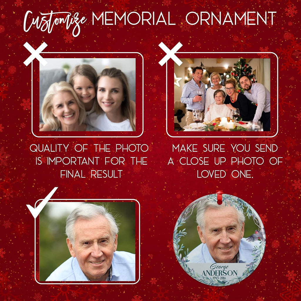 Loved & Missed, Memorial Christmas Ornament Personalized with Photo, Name & Date - Upload Photo & Picture - 7 Designs, Memorial Ornaments Loss of Loved Ones – D3